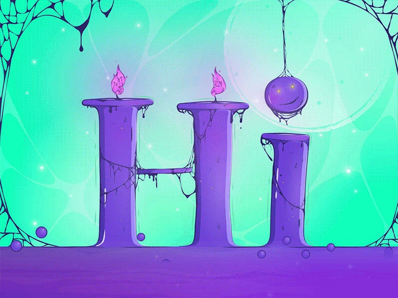 Hi Dribbble animation debut dribbble first hello hi illustration invite liquid lugubrious slime spooky