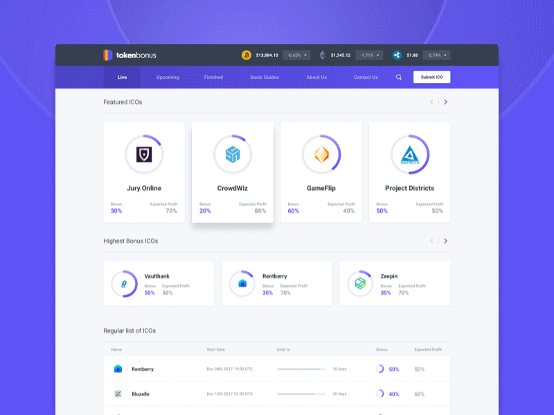 TokenBonus Homepage bonus cryptocurrency design ico responsive statistics token ui ux web