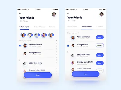 Giftium Choose/ Add Friends blue app friends app friends list friends profile gift app ios twitter friend