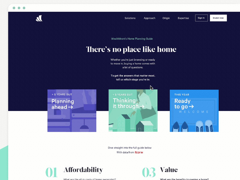 Home Planning Guide education finance fintech guide home landing page marketing wealthfront