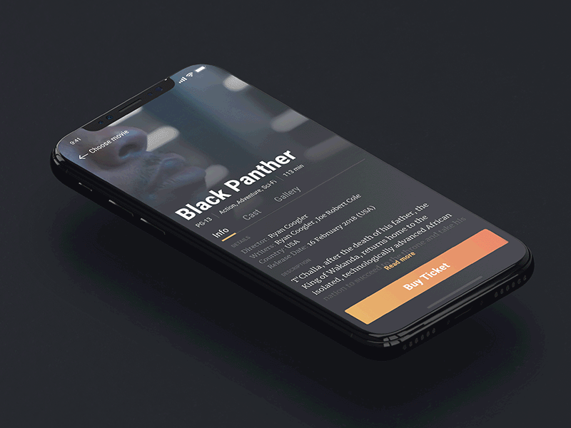 Cinema app - movie view animation app cinema interface mobile movie ui ux