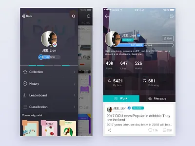 DCU Community app app community data dcu list mine page personal sidebar sign