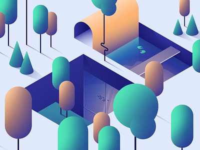 iso. affinity aquarium designer fish forest gradient isometry minimal tree water wood