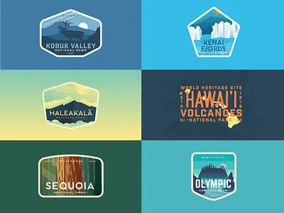 Six Parks in January badge hawaii logo mountain national parks park tree vintage volcano