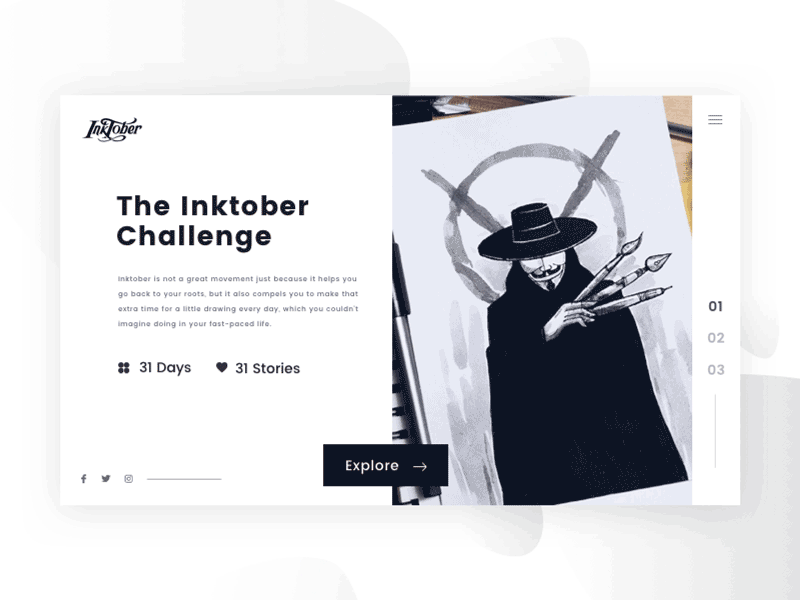 Inktober Landing Page black concept design drawing illustration ink inktober inktober 2017 landing page parallax sketch ui