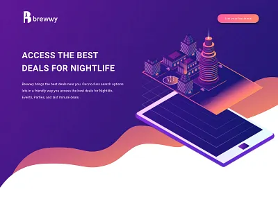 Header UI app building city header isometric light mobile night ui ux website