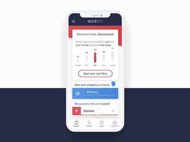 Trivia app – QuizMix adobe xd adobexd app protopie quiz trivia ui user experience user interface ux