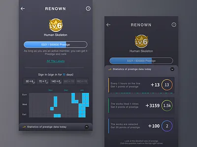 RENOWN APP DESIGN app data in ios jee lion level renown sign statistics