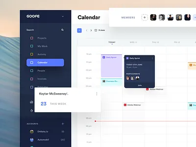 Schedule UI calendar dashboard event calendar management sales schedule team ui