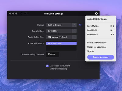 Settings app desktop app interface keyboard mac macos midi osx ui