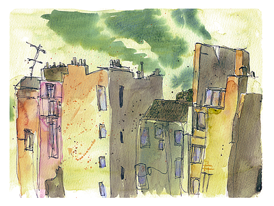 Streetscape city drops illustration moleskine sketch streetscape town urban watercolor