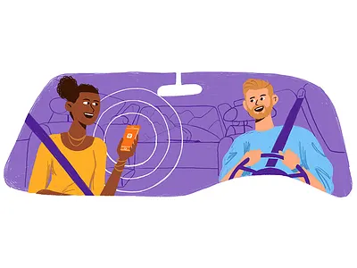 Driver or Passenger brand car editorial hand drawn illustration ipad procreate root sketch