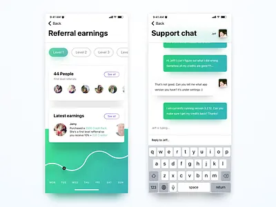 Stats and support cards gradients graph green iphone stats support