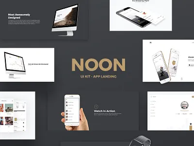 Noon App Landing - UI Kit app design freebie kit landing minimal page template theme ui web webdesign
