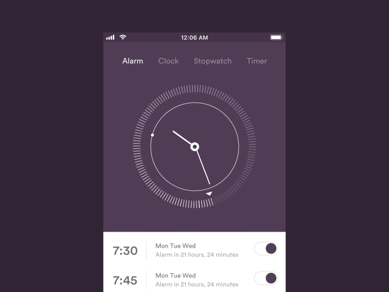 🕒 Clock. animation principle prototype clock alarm timer time design morph colors flat bold minimal material app miui ios notification alert animation time app fluid ui ux android utility interface date calendar white clean light parallax