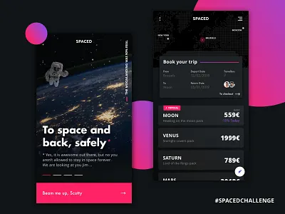 SPACED - To space and back, safely app challenge dark design mobile moon spacedchallenge ui ux