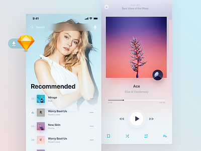 Holo Music UI Kit Light Freebie freebie iphone kit mobile music online player sketch spotify streaming ui ui kit