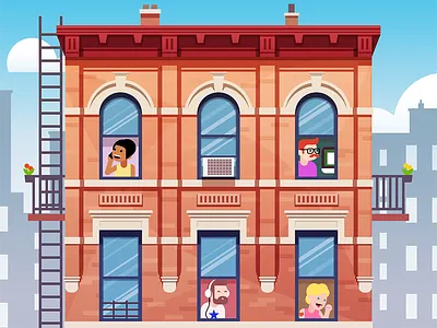 Brownstone - infographic element building character city design downtown flat home house illustration suburbs window