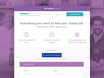 Hiring form button cta design form landing progress purple ui ux