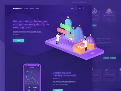 Wonderun Landing page - The Running Apps dark gym health homepage illustration landing page map running track ui website workout