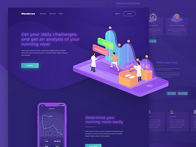 Wonderun Landing page - The Running Apps dark gym health homepage illustration landing page map running track ui website workout