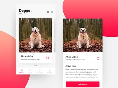 Pet adoption App adopt animals app cat design dog ios11 iphone x pets ui