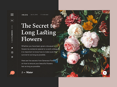 Article Page in Floristic Blog article blog concept e commerce flowers interface minimalistic shop typography ui web