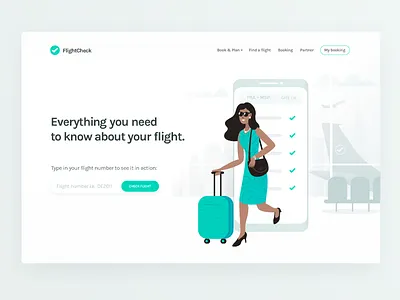 FlightCheck ✈️ airplane airport character clean flight illustration illustrator landing page travel vector white