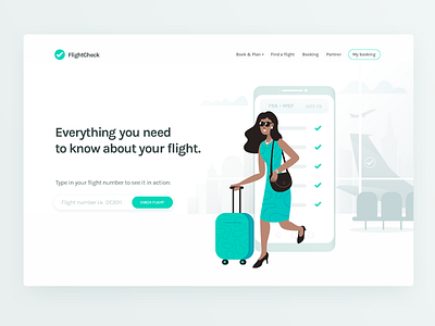 FlightCheck ✈️ airplane airport character clean flight illustration illustrator landing page travel vector white