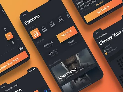 The process of ordering a ticket - Cinema app animation app cinema design interface mobile movie payment seats tickets ui ux