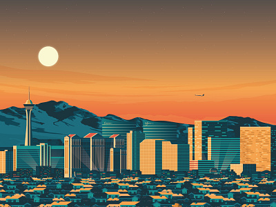 Las Vegas USA Retro Travel Poster Illustration art print city poster cityscape illustration landmark las vegas retro print skyline vector vector design