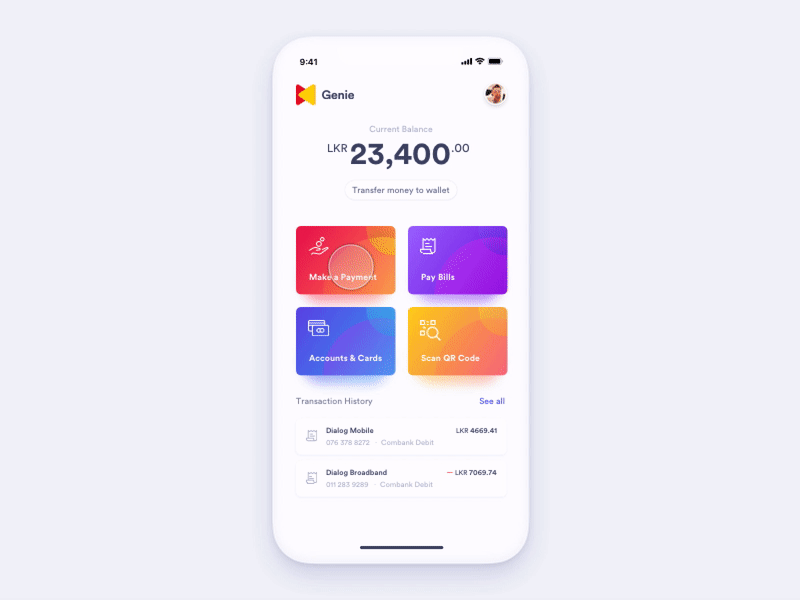 Mobile Payment Wallet "Genie" axiata mobile mobile wallet mobile app uiux payment wallet