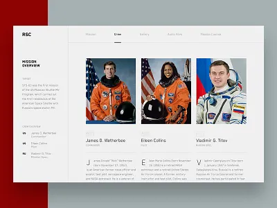 Space History - Crew // Day 15 daily interaction interface landing minimalistic site space ui user ux web webdesign