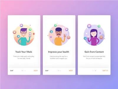 Diabetes Tracking app onboarding android app flat gradient health illustration ios login medical onboarding sign up ui