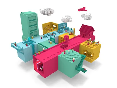 Slack Town in Living Color city enterprise enterprisegrid fanart logo magicavoxel perspective pixelart slack voxel