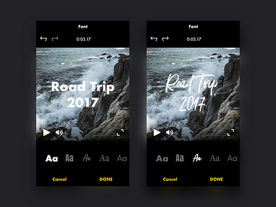 Title Font Selection app black dark editor film font media mobile movie type video