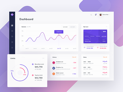 #Exploration - Dashboard Credit Card chart credit card dashboard finance gradient income interface payment transaction wallet