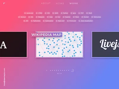 Portfolio "Work" page card cards carousel gradient parallax portfolio showcase slider tags
