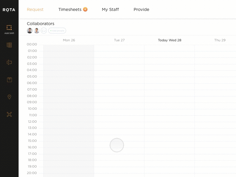 Rota - Drag to post shift app calendar drag gif gradient hospitality london principle rota sketch startup web