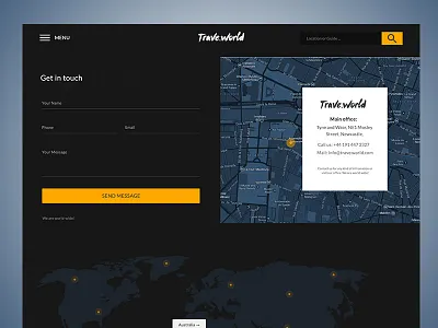Trave.world Contact Page creative design designers homepage landing page minimal design travel travel homepage travel webdesign concept travel website uiux design user interface design webdesign