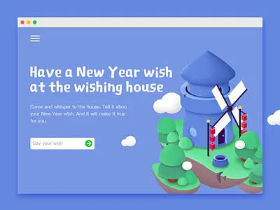Wishing house cloud floating house illustration island pine tree windmill wishing