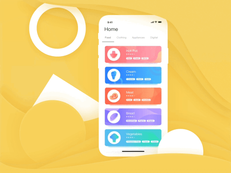 Mall purchase dynamic animation app card color gif shopping ui