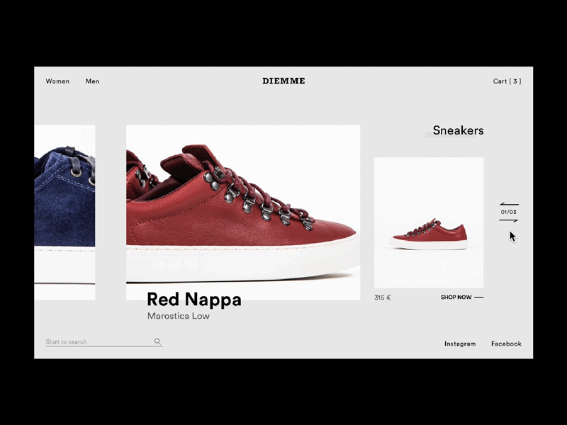 Carousel Diemme animation carousel fashion interaction motion principle product shoes sketch slider ui