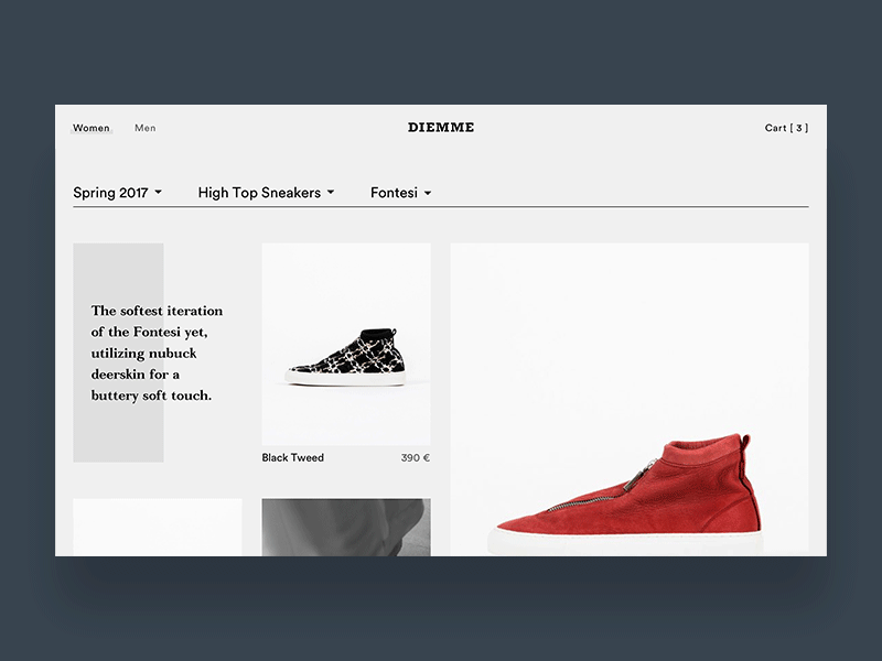 Listing Diemme animation fashion grid layout listing product shoes ui ux
