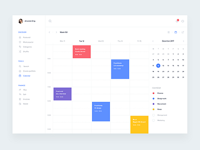 Calendar screen app calendar calendly crm dashboard desktop events evernote fintech material schedule ui