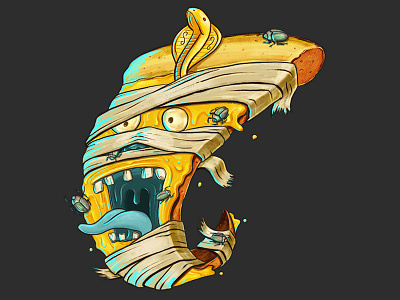 King Hut beetle digital painting egypt food horror illustration monster mummy pizza procreate scarab