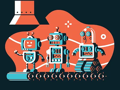 GumGum Inc Factory Robots ai environment factory geometric industrial magical mechanical robot robots san diego tech