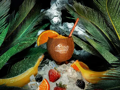 Freddie's Frozen Oasis branding refrescos smoothies tiki