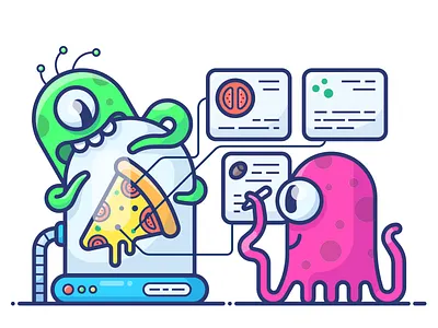 Vinny's Pizza alien cartoon character icon illustration outline pizza playoff space sticker ufo vector