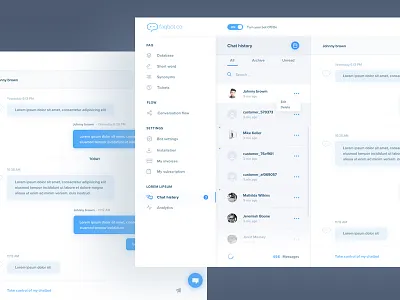 Faqbot app blue bot chatbot dashboard design interface message ui ux